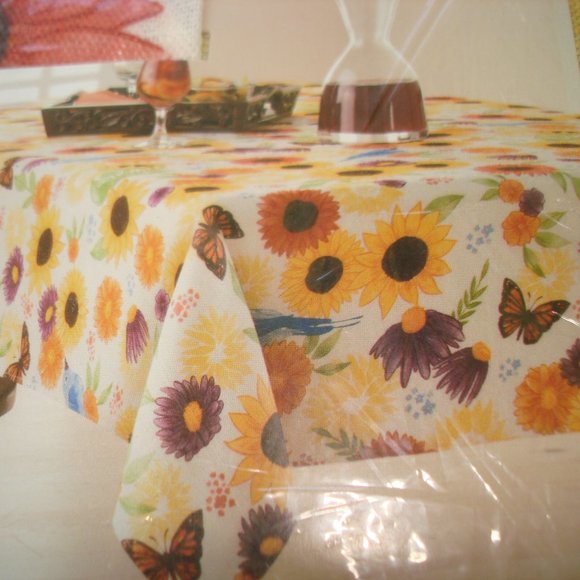 ONE New 60" x 84" FABRIC TABLECLOTH Sunflowers Floral Nature Spring Summer Fall - Picture 5 of 16
